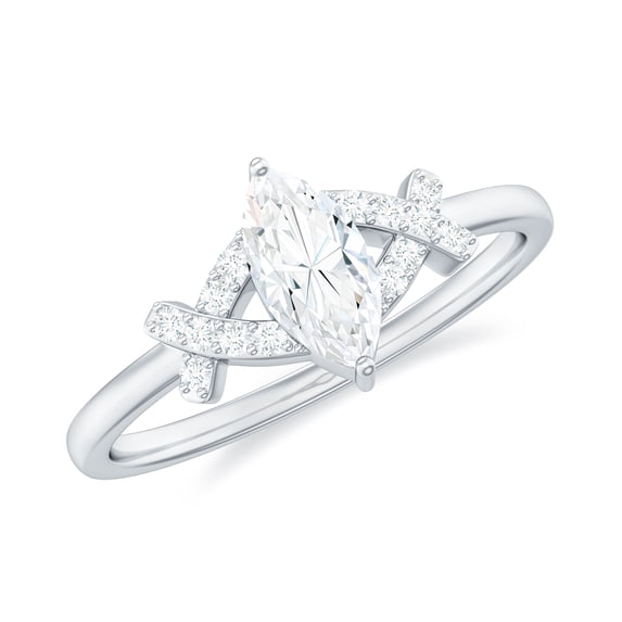 Rosec Jewels Cubic Zirconia Marquise Engagement Ring for Women - Split Shank Ring - AAAA Quality Certified - with Jewelry Box, 14K White Gold, US 13.00