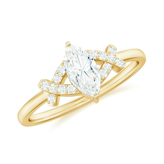 Rosec Jewels Cubic Zirconia Marquise Engagement Ring for Women - Split Shank Ring - AAAA Quality Certified - With Jewelry Box, 18K Yellow Gold, US 9.00