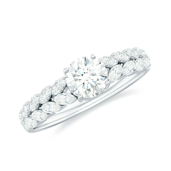 1 CT Marquise and Round Moissanite Ring for Women, Moissanite Solitaire Engagement Ring in Gold, Moissanite Engagement Ring, 10K White Gold, US 6.25
