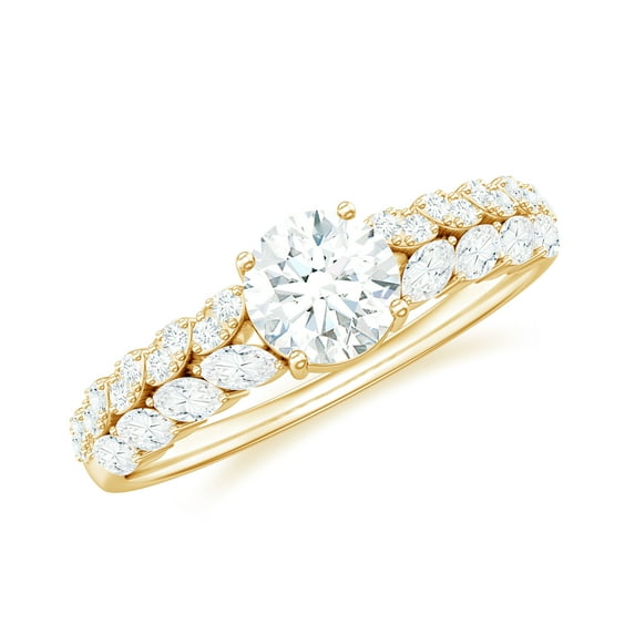 1 CT Marquise and Round Moissanite Ring for Women, Moissanite Solitaire Engagement Ring in Gold, Moissanite Engagement Ring, 18K Yellow Gold, US 8.75