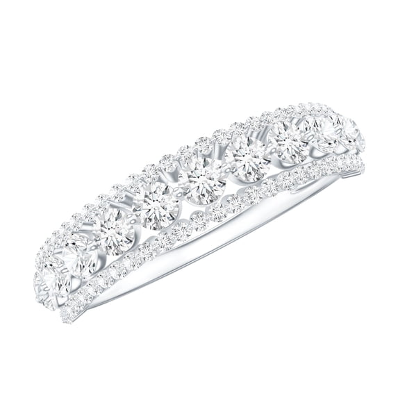 Rosec Jewels Moissanite Half Eternity Wedding Anniversary Ring (D-VS1 Quality) - Designer Ring with Jewelry Box, 18K White Gold, US 4.00