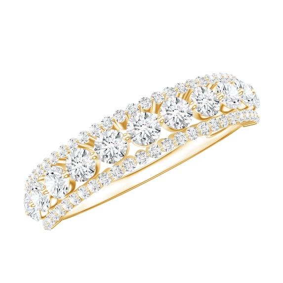 Rosec Jewels Moissanite Half Eternity Wedding Anniversary Ring (D-VS1 Quality) - Designer Ring with Jewelry Box, 18K Yellow Gold, US 4.50