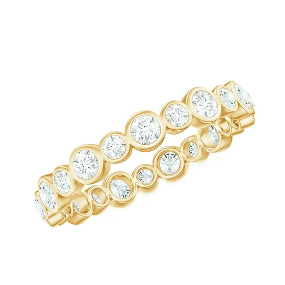 Rosec Jewels Certified Moissanite Eternity Ring for Women - Bezel Set Wedding Band - D-VS1 Grade - Ready to Gift with Jewelry Box, 14K Yellow Gold, US 5.00