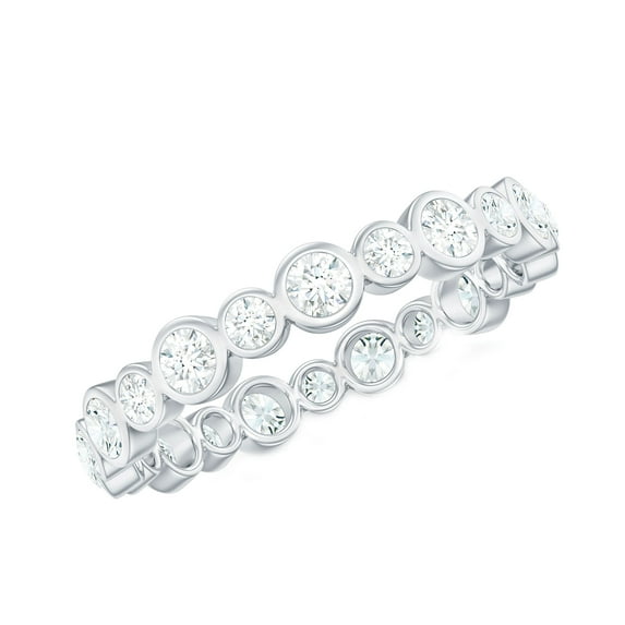 Rosec Jewels Certified Moissanite Eternity Ring for Women - Bezel Set Wedding Band - D-VS1 Grade - Ready to Gift with Jewelry Box, 18K White Gold, US 6.00