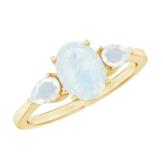 Rosec Jewels 1 CT Moonstone Ring for Women, Three Stone Gold Ring, June Birthstone Ring, 10K Yellow Gold, US 5.50