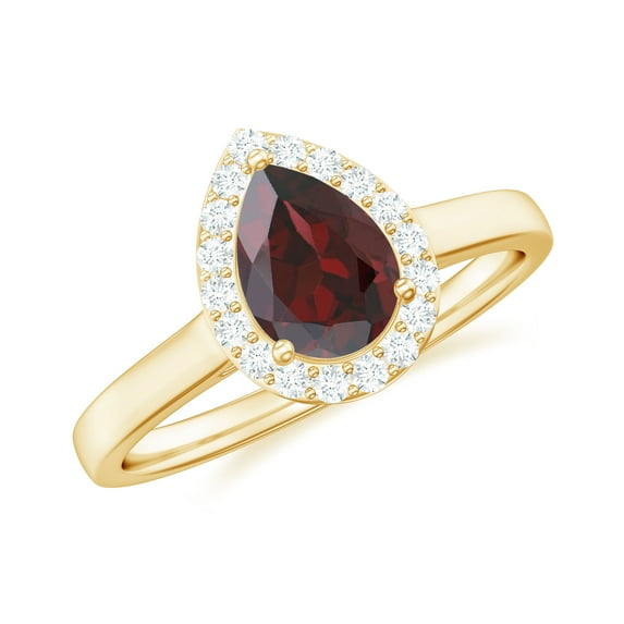 Rosec Jewels Garnet Teardrop Engagement Ring with Halo - 1 Carat - 5X7 mm Pear Shape - Natural Garnet Diamond Ring - AAA Grade, 14K Yellow Gold, US 7.00
