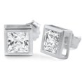 thumbnail image 1 of 1 CT Princess Cut Diamond Stud Earrings, 14K White Gold, 1 of 1