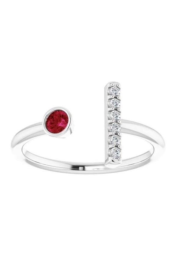 1 CT Promise Ring Diamond & Ruby Bezel Set, White Gold - Size 6.5