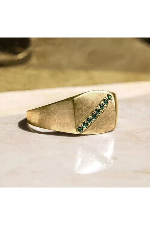 1 CT Round Cut Lab Created Green Emerald Men's Pinky Band Ring 14K Yellow Gold Plated