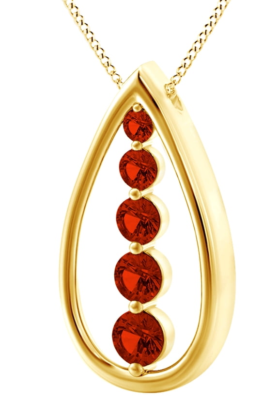 1 CT Round Cut Simulated Red Garnet Teardrop Pendant Necklace In 14k Yellow Gold