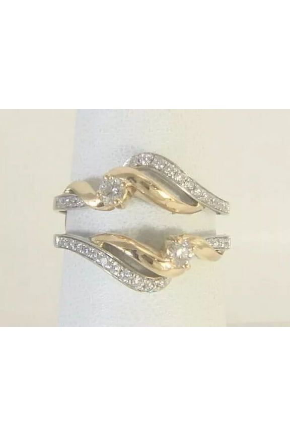 1 CT Round Cut White Lab-Created Diamond Enhancer Wedding Ring Guard Wrap 14k Two Tone Gold Plated