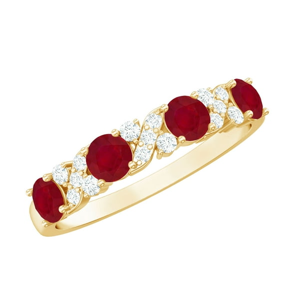 1 CT Ruby Half Eternity Ring with Diamond (AAA Quality, Rosec Jewels), 10K Yellow Gold, US 11.00