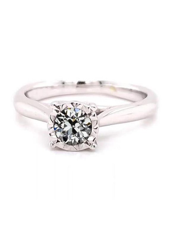 1 CT Solitaire Round Old Mine Cut Diamond Ring, White Gold - Size 6.5