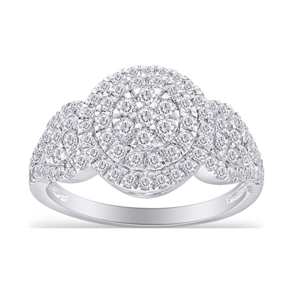 AFFY 1 CT.T.W. Round Shape Natural White Diamond Three Stone Bridal Engagement Frame Ring In 14K White Gold Over Sterling Silver (1 Cttw, J-K Color, I2-I3 Clarity), Ring Size-11.5