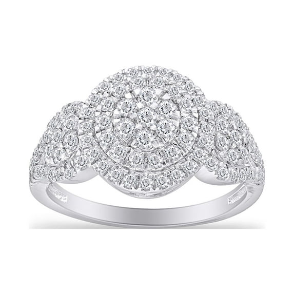 AFFY 1 CT.T.W. Round Shape Natural White Diamond Three Stone Bridal Engagement Frame Ring In 14K White Gold Over Sterling Silver (1 Cttw, J-K Color, I2-I3 Clarity), Ring Size-12