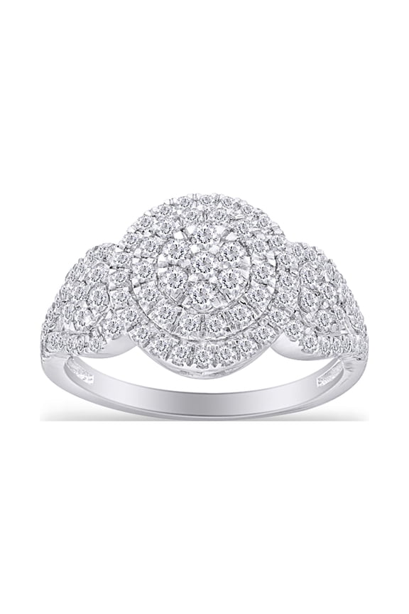 1 CT.T.W. Round Shape Natural White Diamond Three Stone Bridal Engagement Frame Ring In 14K Gold Over Sterling Silver (1 Cttw, J-K Color, I2-I3 Clarity)