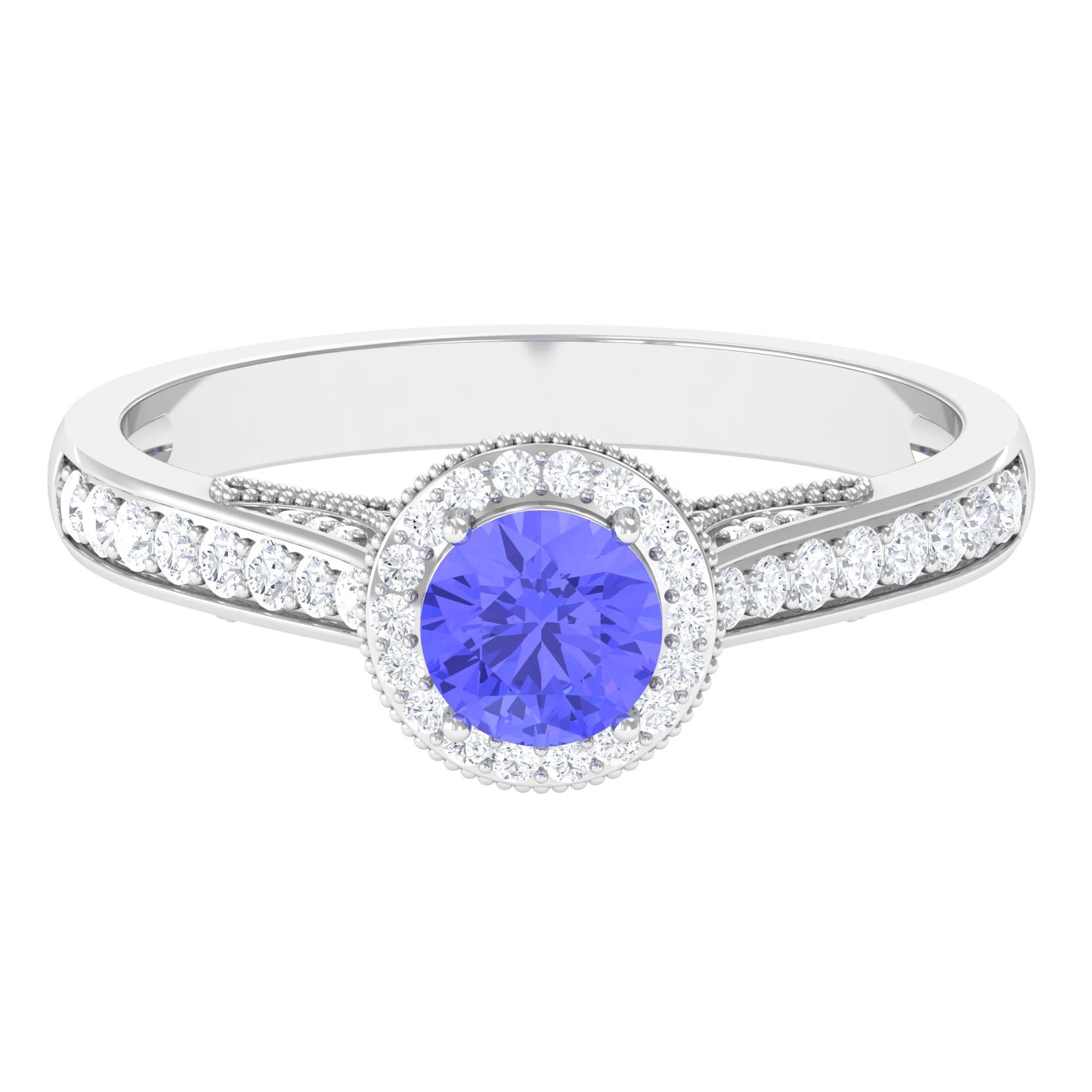 1 CT Tanzanite Classic Halo Engagement Ring with Diamond, 18K White