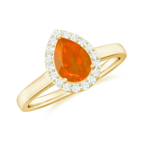 Rosec Jewels 1 CT Teardrop Fire Opal Ring with Diamond for Women, 10K Yellow Gold, US 6.00