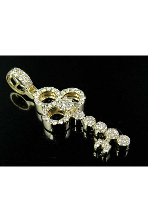 1 CT White Cubic Zirconia Vintage Ornate Key Pendant Necklace 14K Yellow Gold Over Silver