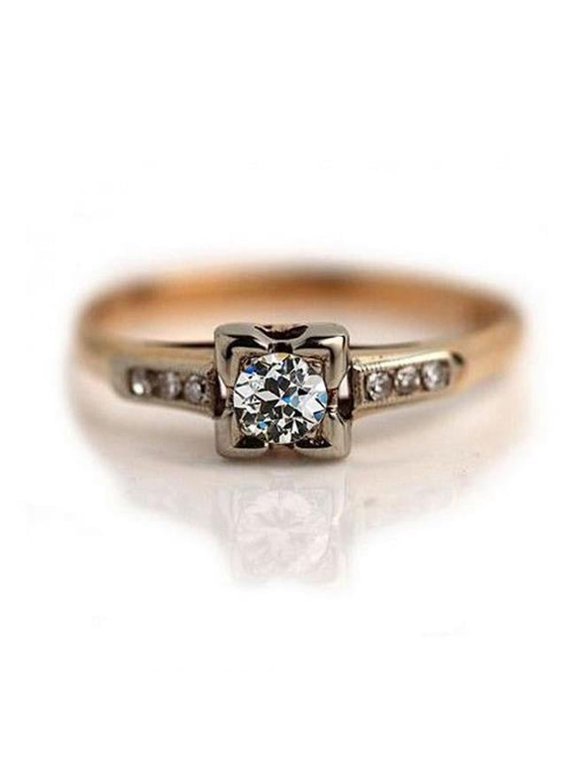 1 CT Womens Engagement Ring with Accents Round Old Cut Diamond, Size 6.5