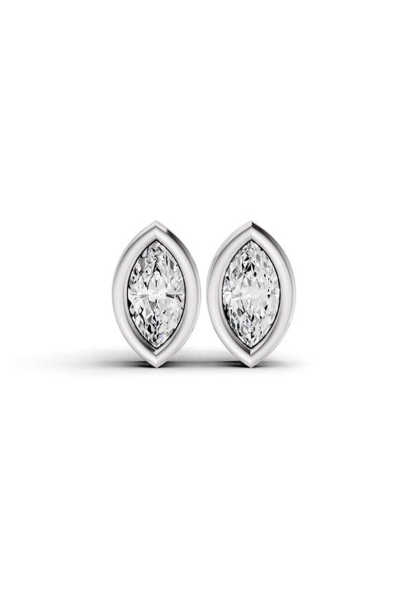 1 CTW Marquise Shape Lab Grown Diamond Solitaire Earrings With Bezel Setting in 14K White Gold