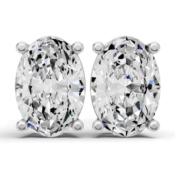 1 CTW Oval Cut Lab Grown Diamond Solitaire Earrings With Prong Setting in 14K White Gold