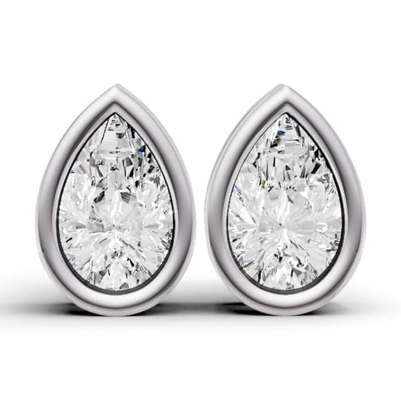 1 CTW Pear Cut Lab Grown Cut Diamond Solitaire Earrings With Bezel Setting in 14K White Gold