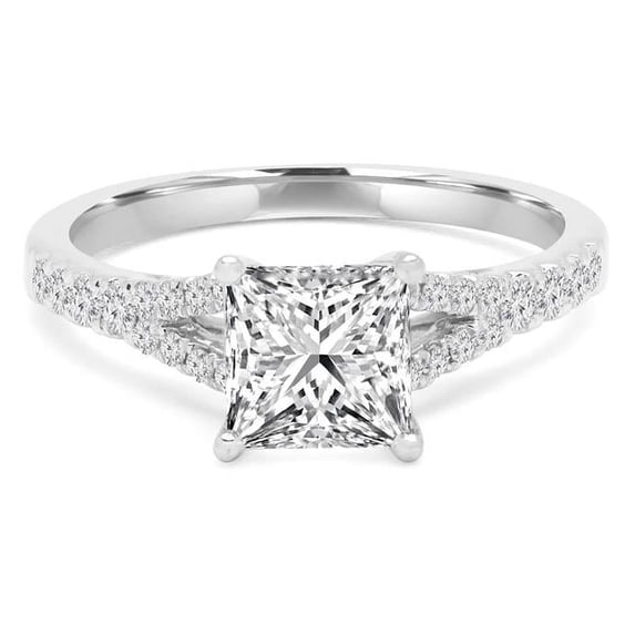 1 CTW Princess Diamond Split-Shank 4-Prong Solitaire Engagement Ring with Accents in 14K White Gold - Size 9