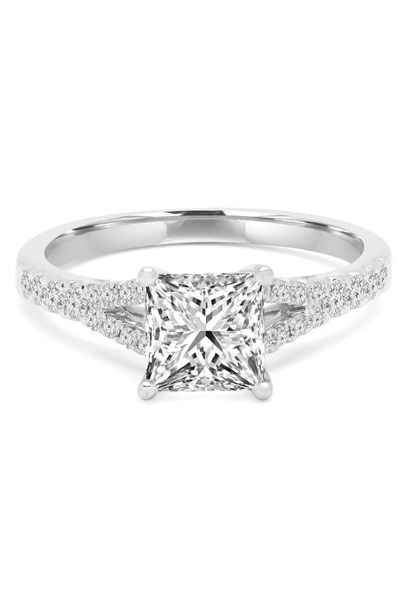 1 CTW Princess Diamond Split-Shank 4-Prong Solitaire Engagement Ring with Accents in 14K White Gold