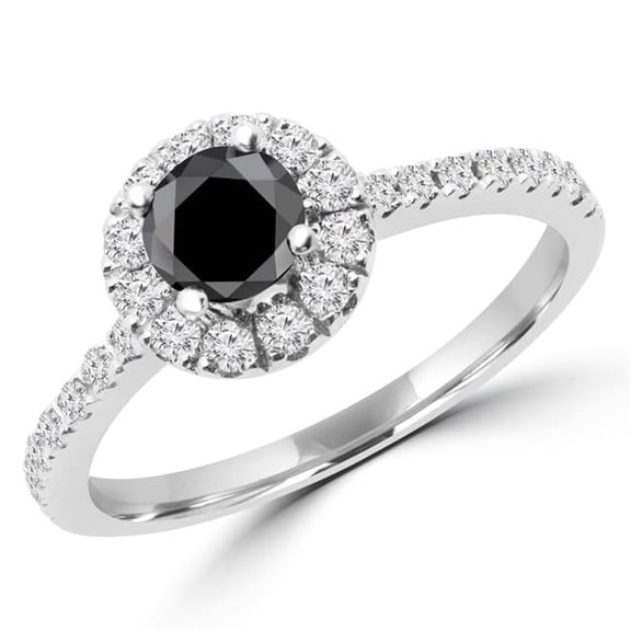 1 CTW Round Black Diamond Halo Engagement Ring in 14K White Gold - Size 8.5