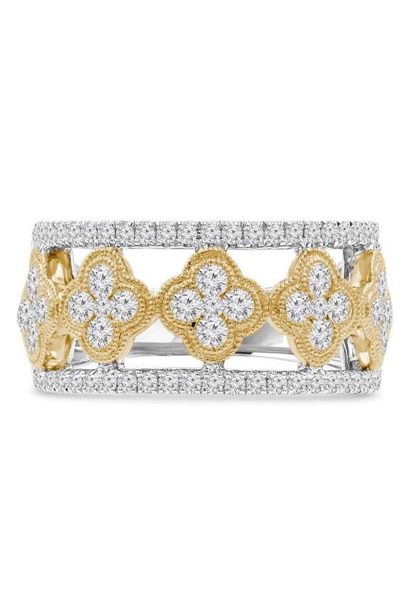 1 CTW Round Diamond Cocktail Ring in 14K Two-Tone Gold - Size 3