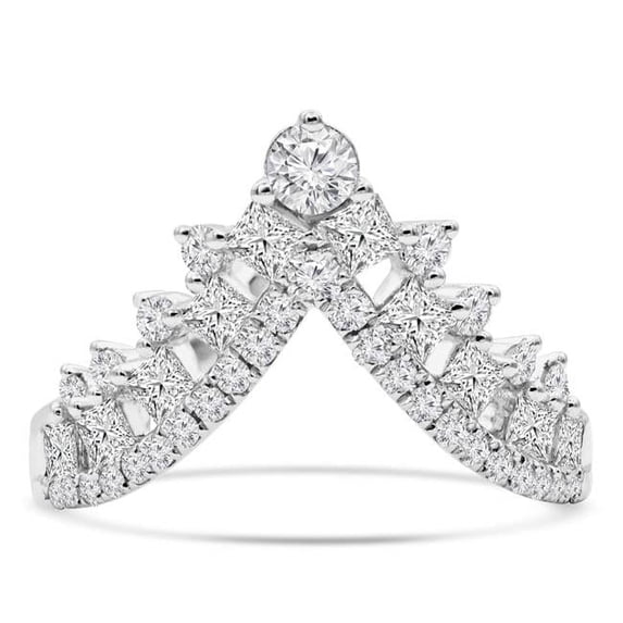 1 CTW Round Diamond Tiara Cocktail Ring in 18K White Gold - Size 4