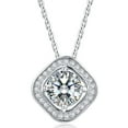 thumbnail image 1 of 1 CTW Round Moissanite Halo Pendant Necklace with Chain in 0.925 White Sterling Silver, 1 of 1