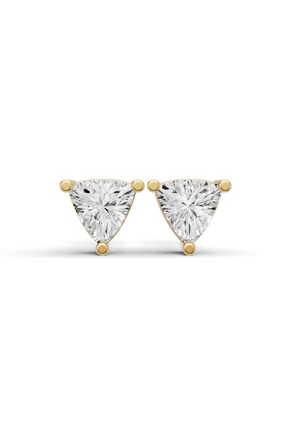 1 CTW Trillion Cut Lab Grown Diamond Solitaire Earrings With Prong Setting in 14K Yellow Gold