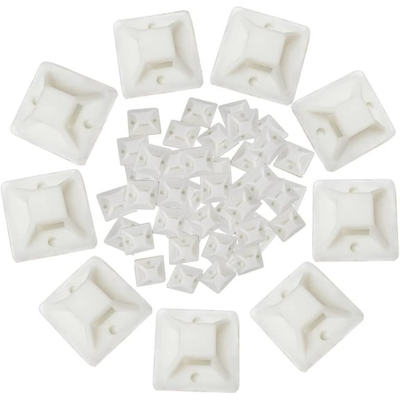 1" Cable Wire Zip Ties Mounts - 200 Pack - Self ADHESIVE Clips Base Nylon Premium Grade Strength Mounting Base(30 x 30) Rectangle Plastic Securing Cable and Cable Bundles to a Surface (200, White)
