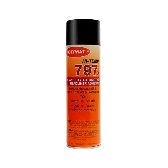 1: Can (13oz net) Polymat 797 Hi-Temp Spray Glue Adhesive: Industrial Grade High Temperature Glue, Heat and Water Resistant Spray Adhesive for Automotive Headliner, Marine Upholstery Glue