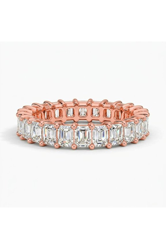 1 Carat 14K Rose Gold Lab Grown Emerald Cut Diamond Eternity Ring for Women (E-F Color, VS1 Clarity)