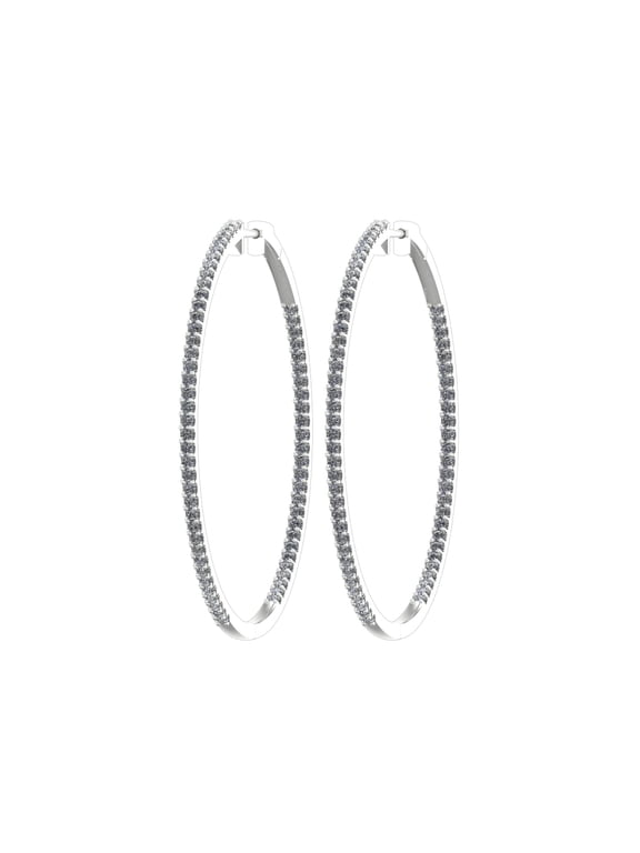 1 Carat 14K White Gold Classic Oval Inside Outside Hoop Diamond Earrings Oval Shape Value Collection
