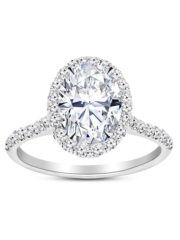 1 Carat 14K White Gold LAB GROWN DIAMOND Halo Oval Cut Diamond Engagement Ring (E-F Color VS2-SI1 Clarity) Size: 4
