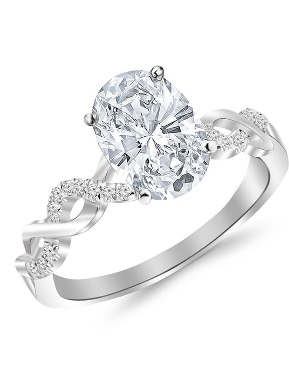1 Carat 14K White Gold Twisting Infinity Gold and Diamond Split Shank Pave Set Oval Cut GIA Certified Diamond Engagement Ring (0.9 Ct H Color SI1 Clarity Center Stone)