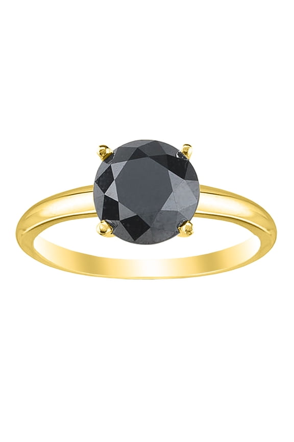 1 Carat 14K Yellow Gold Round Black Diamond Solitaire Ring (AAA Quality)