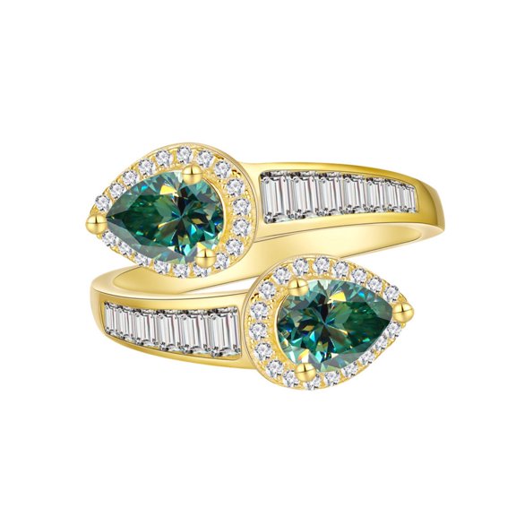 1 Carat*2 Golden Moissanite Rings for Women 925 Sterling Silver D Color VVS1 Pear Cut adjustable Moissanite Engagement Rings  Lab Created Diamond Engagement Ring Promise Ring with Certificate