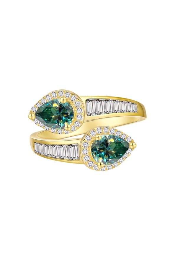 1 Carat*2 Golden Moissanite Rings for Women 925 Sterling Silver D Color VVS1 Pear Cut adjustable Moissanite Engagement Rings Lab Created Diamond Engagement Ring Promise Ring with Certificate