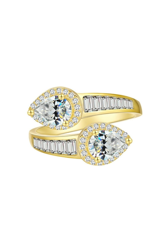 1 Carat*2 Golden Moissanite Rings for Women 925 Sterling Silver D Color VVS1 Pear Cut adjustable Moissanite Engagement Rings Lab Created Diamond Engagement Ring Promise Ring with Certificate