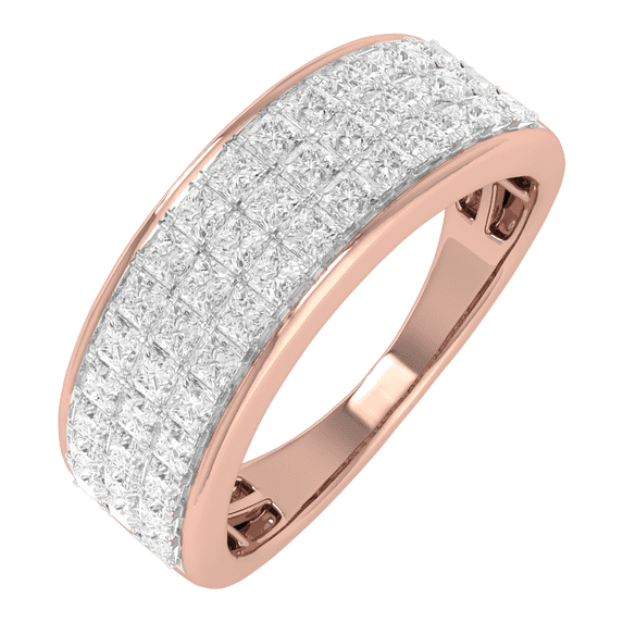 1 Carat 3-Rows Unisex Diamond Wedding Band Ring in 14K Rose Gold (Ring Size 6.5)
