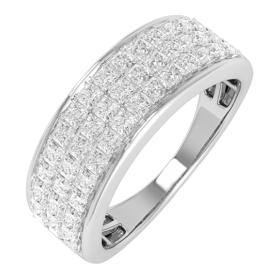 1 Carat 3-Rows Unisex Diamond Wedding Band Ring in 14K White Gold (Ring Size 11.5) (I1-I2 Clarity)