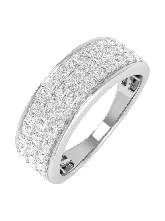 1 Carat 3-Rows Unisex Diamond Wedding Band Ring in 14K White Gold (Ring Size 6)