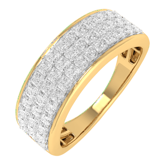 1 Carat 3-Rows Unisex Diamond Wedding Band Ring in 14K Yellow Gold (Ring Size 12.5) (I1-I2 Clarity)