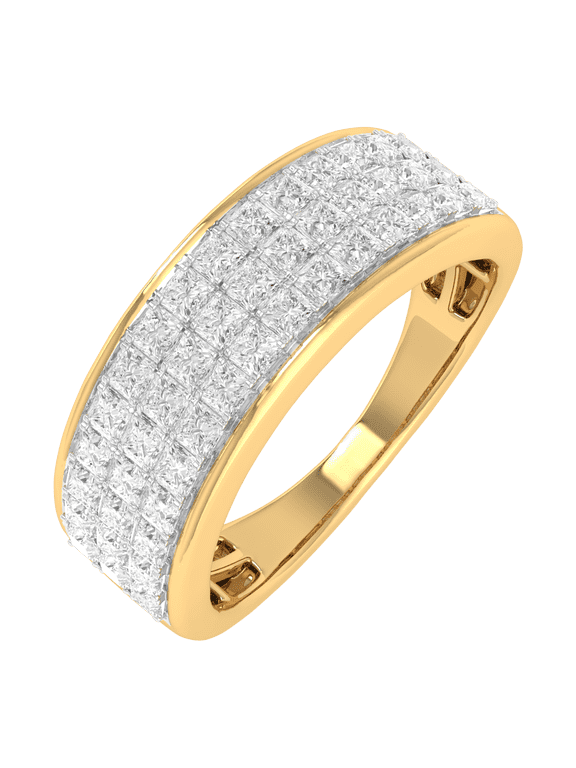 1 Carat 3-Rows Unisex Diamond Wedding Band Ring in 14K Yellow Gold (Ring Size 9.5) (I1-I2 Clarity)