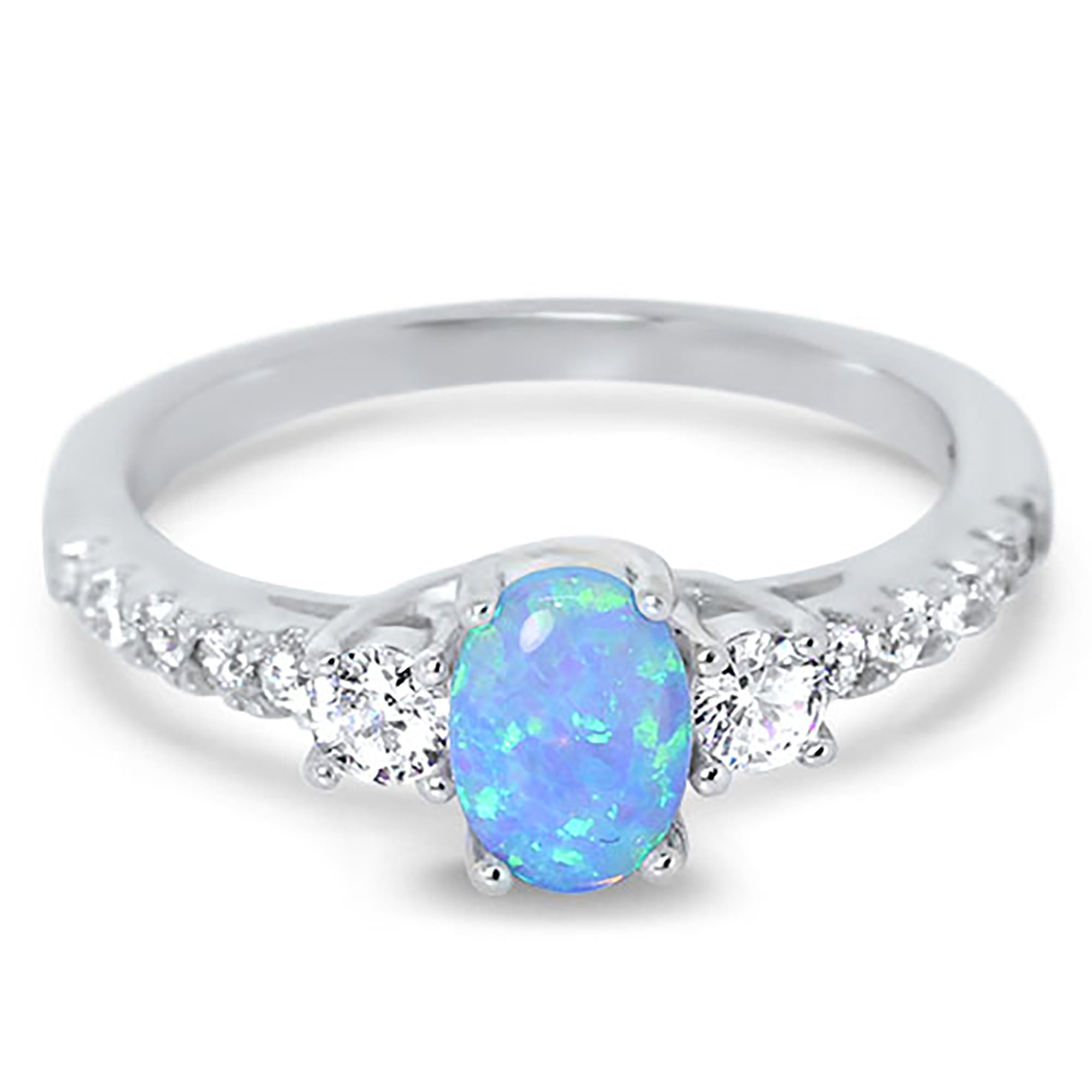 1 Carat 3 Stone Created Opal Engagement Promise Ring for Women Size 9